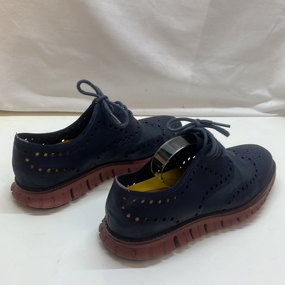 Cole Haan Navy ZEROGRAND Wingtip Oxford Leather & Canvas Eyelet Shoes Size 7 - Picture 4 of 10